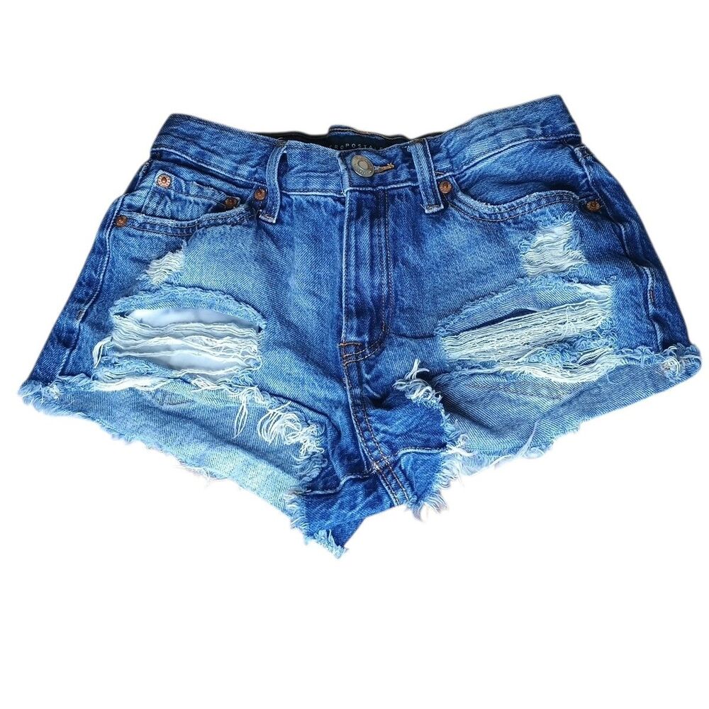 Aeropostale Vintage High Rise Shorty Denim Shorts Womens Sz 00 Distressed
